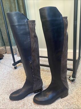 Carolina Espinosa Over-the-Knee Two-Tone Leather & Suede Boots - Black/Grey